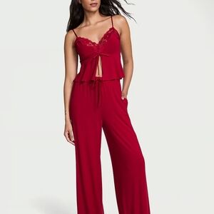 Elegant Red Lace Trim Jumpsuit